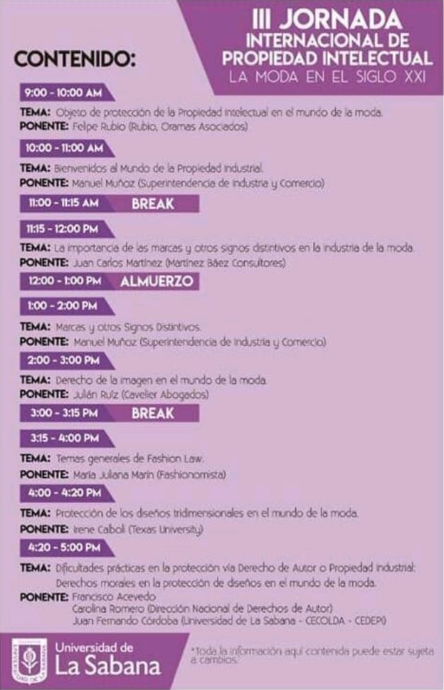 Lee más sobre el artículo III Jornada Internacional de Propiedad Intelectual. La Moda en el Siglo XXI. Universidad de la Sabana